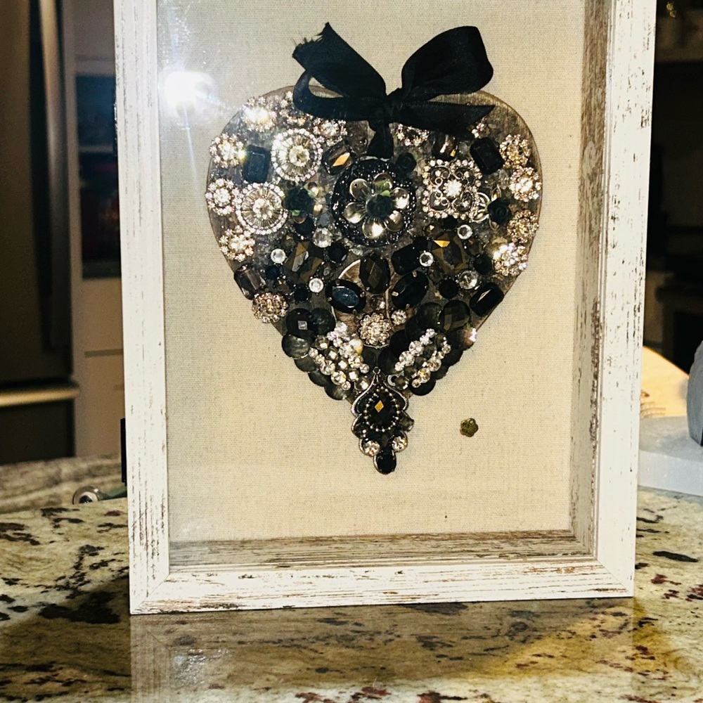 Framed jewelry heart in shadow box